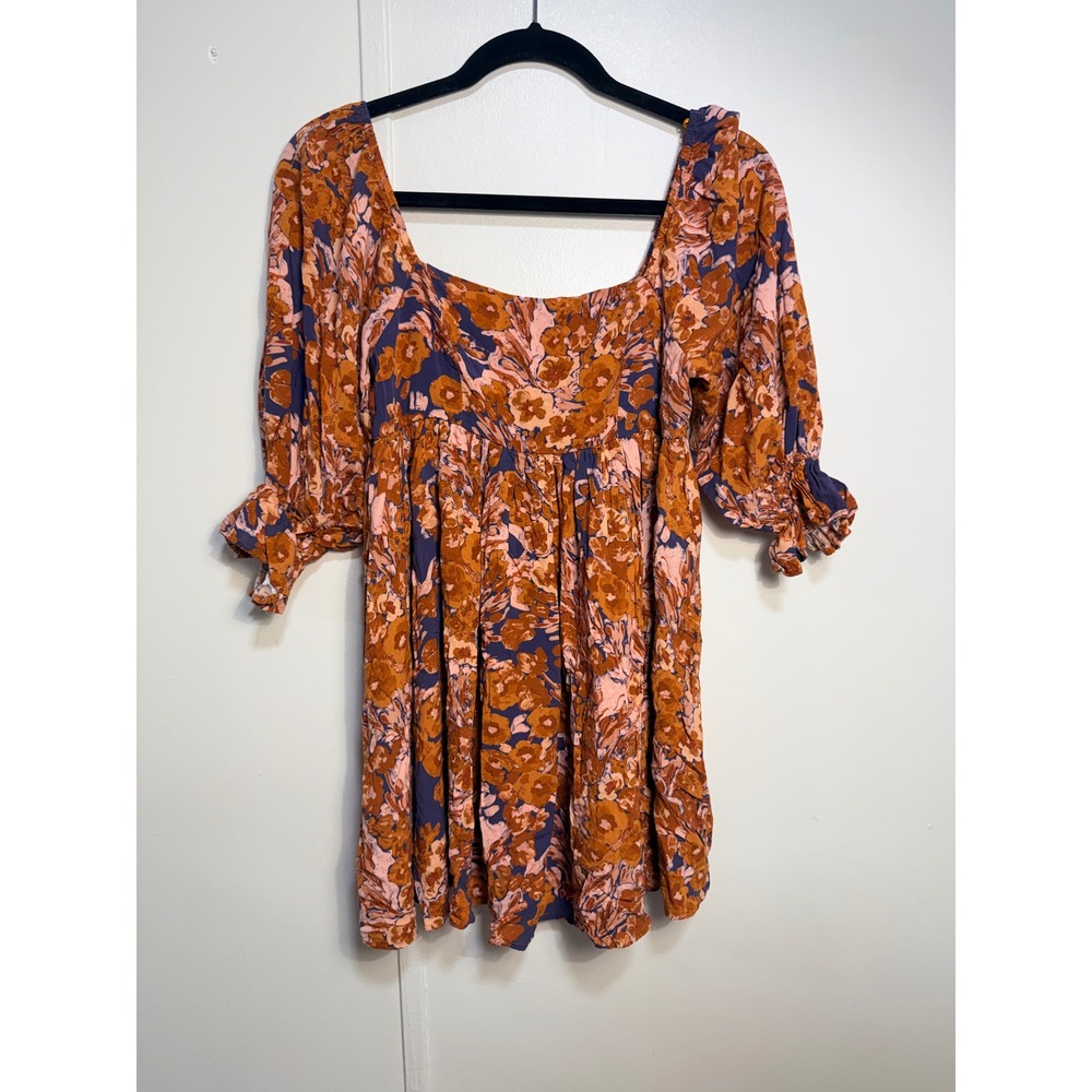 Shop Neighbor Floral Mini Dress Women S Orange Good Babydoll Puff Sleeve Boho